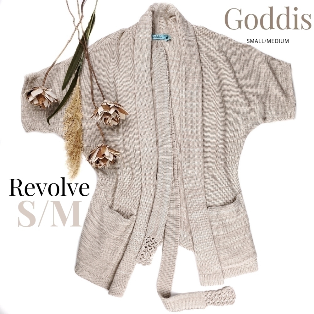 New Revolve Goddis Beige Tan Belted Waterfall Sweater Size Small / Medium